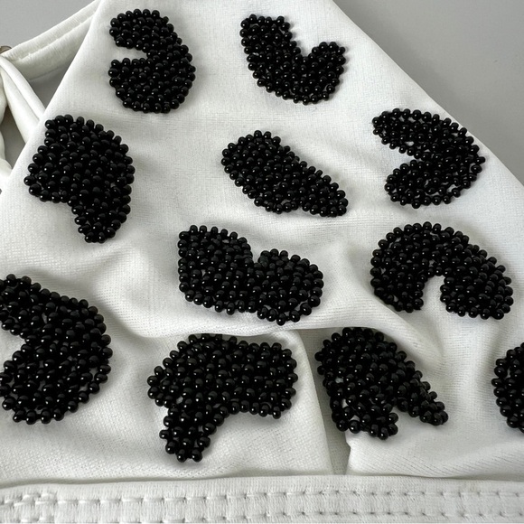 New Oceanus 2pc Bikini Swimsuit White Black Hand Beaded Print size XS - Picture 7 of 10